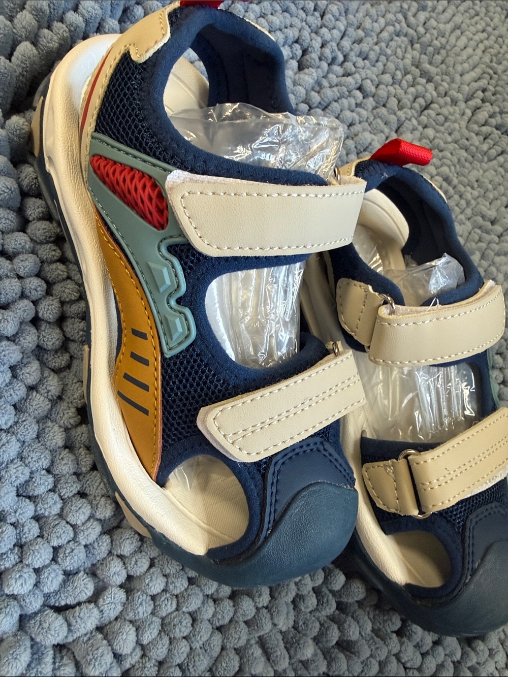 Kids Navy and Cream Closed-Toe Sport Sandals with Multi-Accent Details